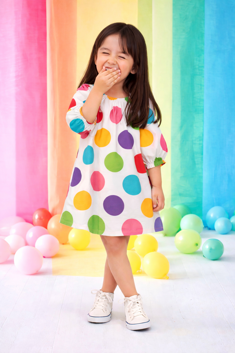 Girl wearing Anaario Rainbow Confetti Dress