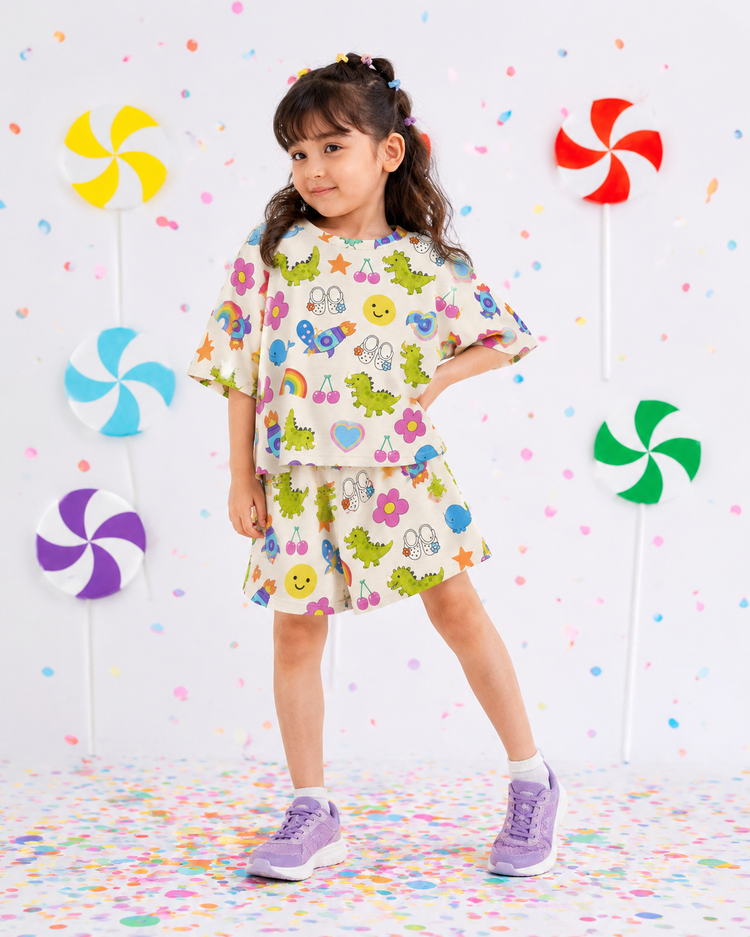 Girl wearing Anaario Skippety-Hop Shorts Set