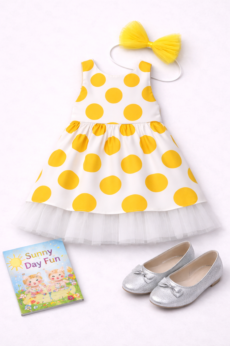 Girl wearing Anaario Sun-Kissed Polka Dress