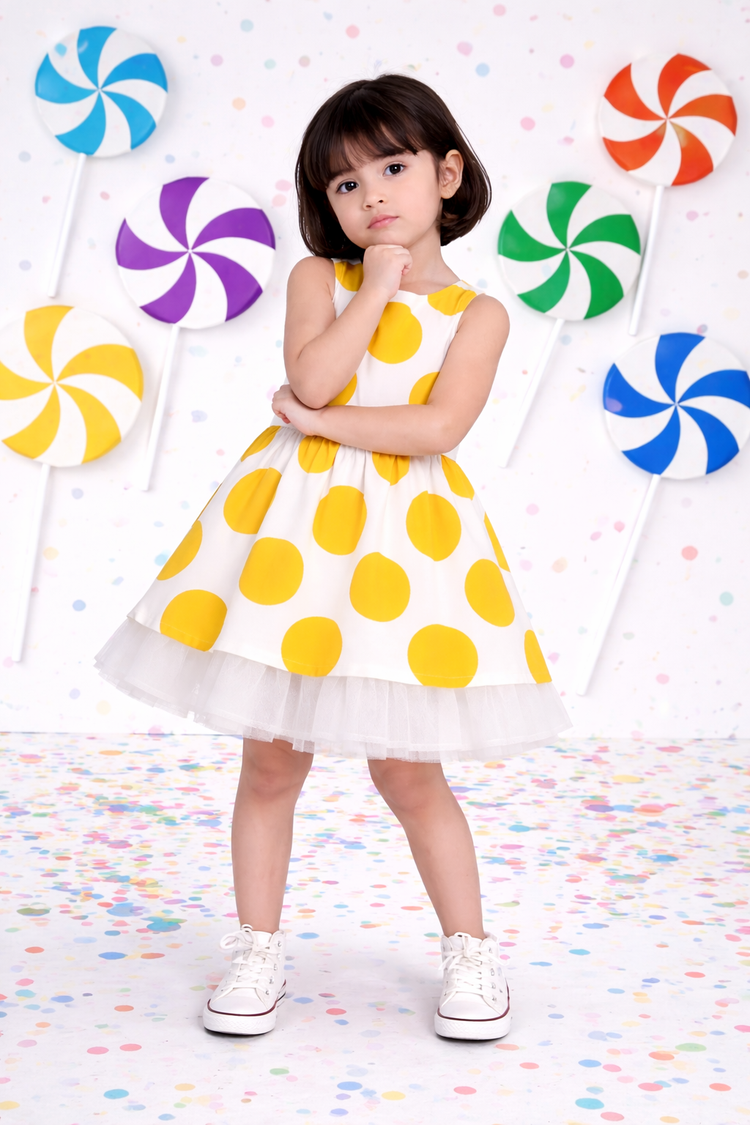 Girl wearing Anaario Sun-Kissed Polka Dress