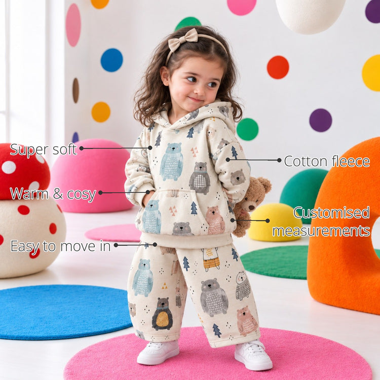 Snow Bear Hooded Girls' Barrel Pant Set features