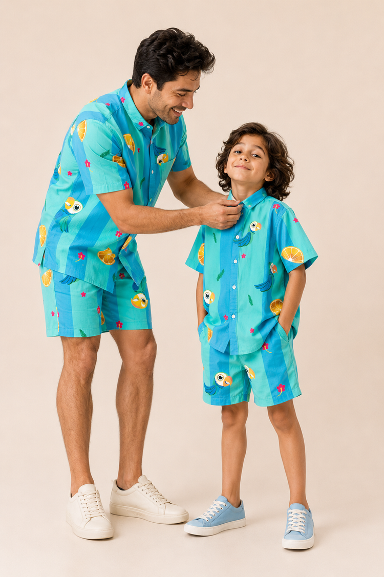 Boy wearing Anaario Toucan Tropic Shorts