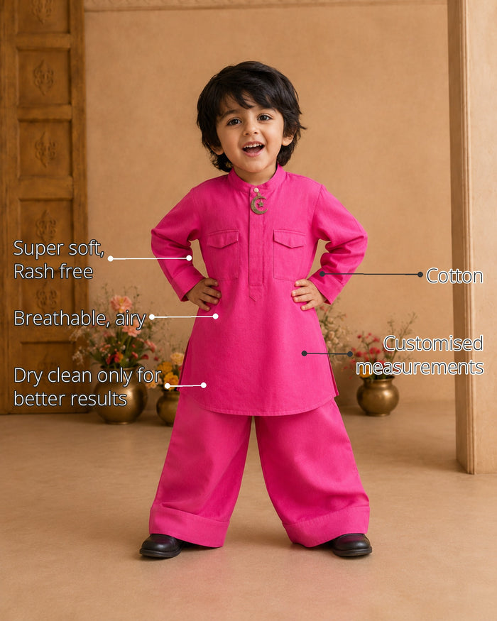 Fuchsia Moon-Star Boys' Kurta Set features