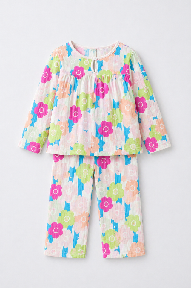 Girl wearing Anaario Trio Toned Florals Night Suit