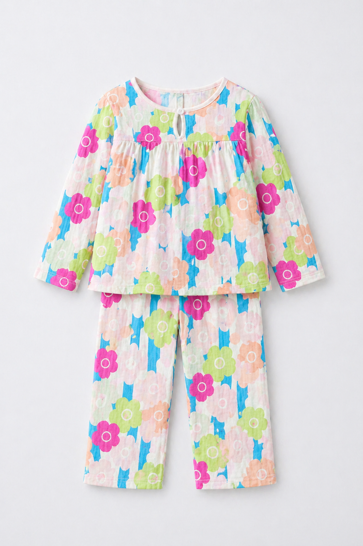 Girl wearing Anaario Trio Toned Florals Night Suit