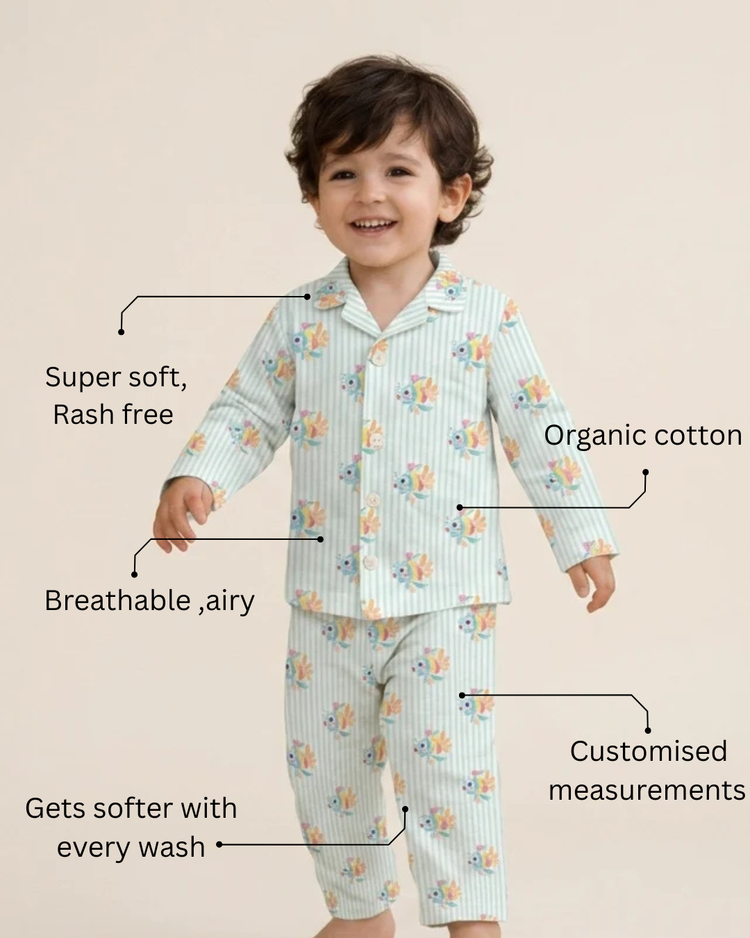 Boy wearing Anaario Tropical Fish Night Suit