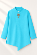 Turquoise palm-motif asymmetrical kurta - kurta flat lay