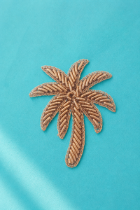 Turquoise palm-motif asymmetrical kurta - palm tree motif detail