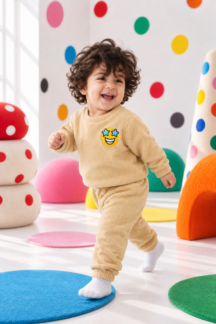 Beige Smiley Fleece Set on child by Anaario – winter fleecewear