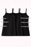 Girls Black Sleeveless Bamboo Vest (Pack of 3) features