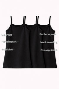 Girls Black Sleeveless Bamboo Vest (Pack of 3) features