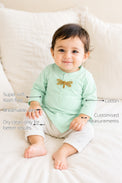 Mint Dragonfly-Motif Asymmetrical Baby Kurta Set features
