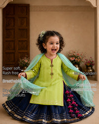 Lime Green Navy Girls' Lehenga Set features