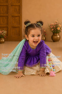 Purple Peplum Girls' Lehenga Set features