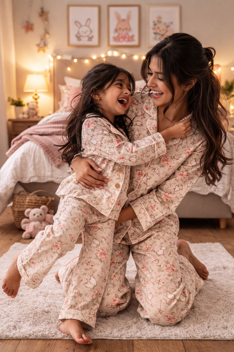 Girl wearing Anaario Vintage Bunny Night Suit