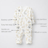 Panda Leaves Bamboo Baby Sleepsuit – Zip Romper Onesie features