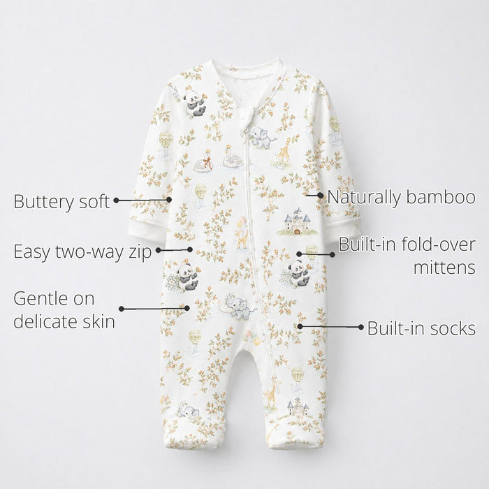 Panda Leaves Bamboo Baby Sleepsuit – Zip Romper Onesie features