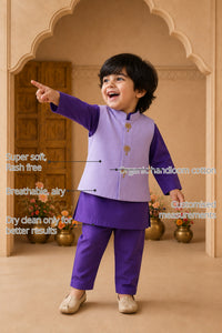 Purple Palm-Motif Boys' Waistcoat Set (Lilac Waistcoat) features
