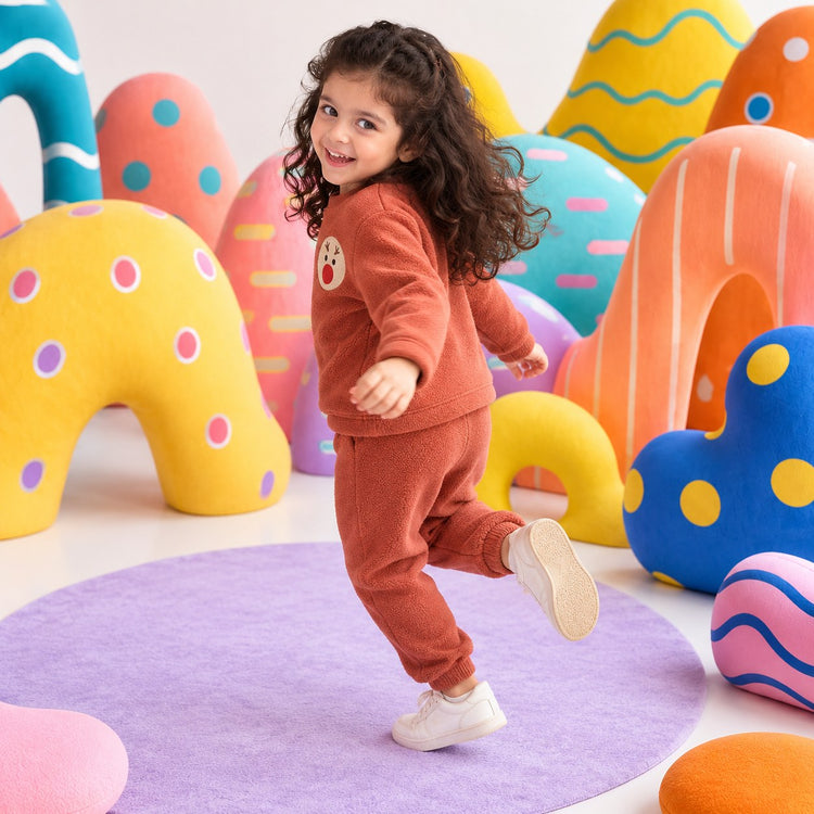 Rust Pumpkin Fleece Set on child by Anaario – winter fleecewear