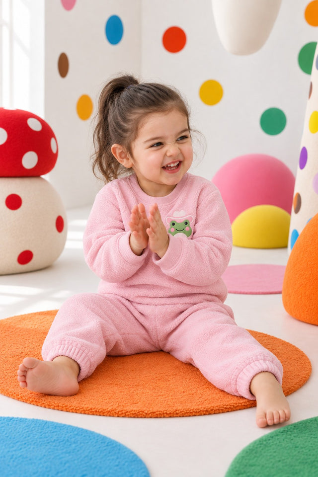 Pink Frog Fleece Set for kids by Anaario – winter fleecewear