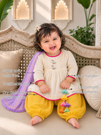 Ivory Bird Baby Patiala Salwar Set features