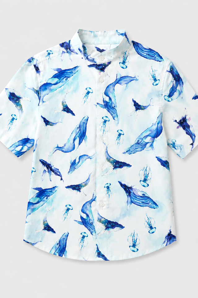 Boy wearing Anaario Whale Ocean Shirt Set