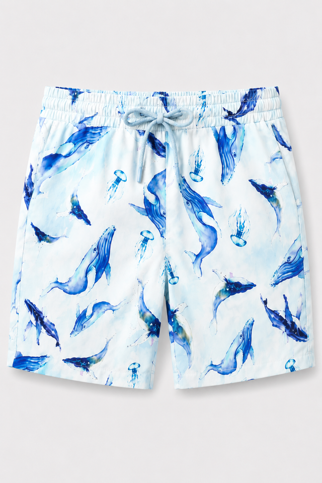 Boy wearing Anaario Whale Ocean Shorts