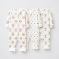 Woodland Bunny bamboo baby sleepsuit combo — coordinating full-sleeve two-way zip romper onesies