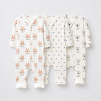 Woodland Bunny bamboo baby sleepsuit combo — coordinating full-sleeve two-way zip romper onesies