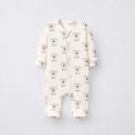 Woodland Bunny bamboo cotton baby sleepsuit — zip romper onesie detail