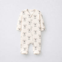 Woodland Bunny bamboo cotton baby sleepsuit — zip romper onesie detail