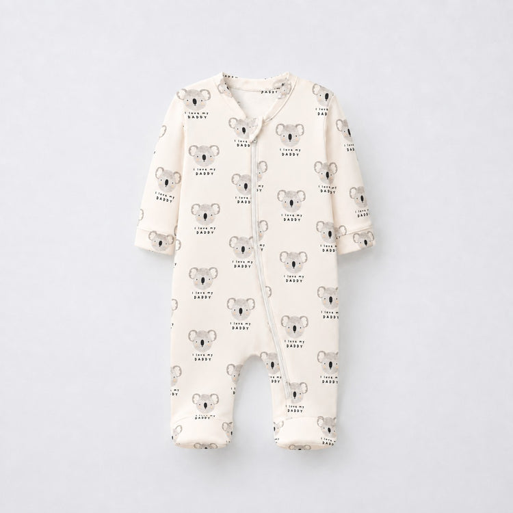 Woodland Bunny bamboo cotton baby sleepsuit — zip romper onesie detail