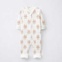 Woodland Bunny bamboo cotton baby sleepsuit — two-way zip romper onesie