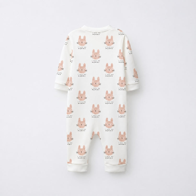Woodland Bunny bamboo cotton baby sleepsuit — footed zip-front sleepsuit, onesie romper