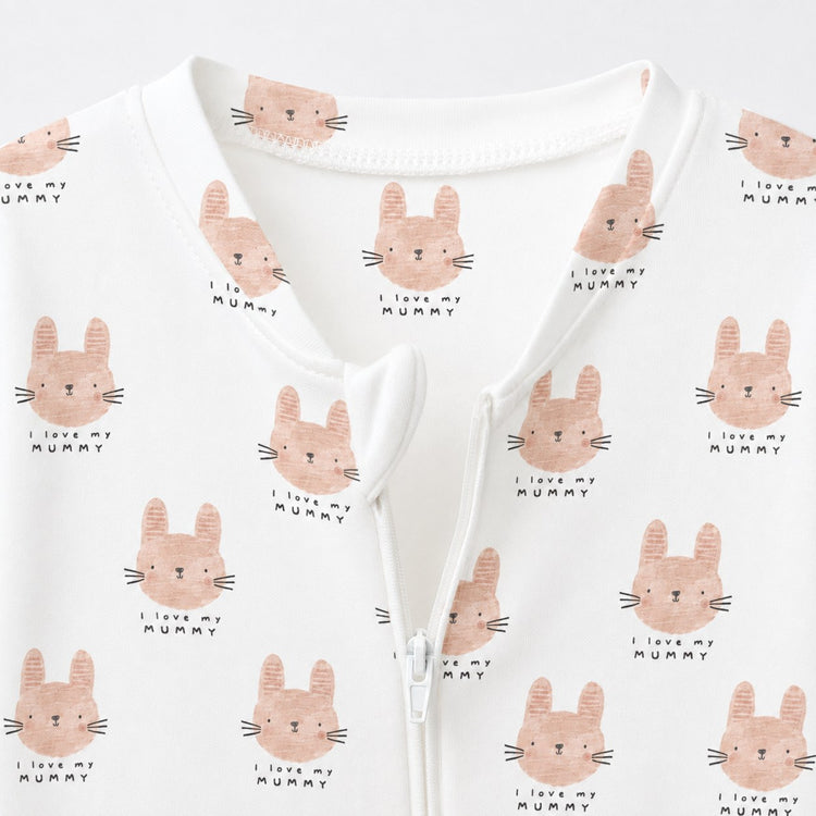 Woodland Bunny bamboo cotton baby sleepsuit — bamboo cotton onesie romper flatlay