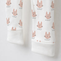 Woodland Bunny bamboo cotton baby sleepsuit — zip romper onesie detail