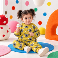 Mustard Koala Jogger Set on girl by Anaario – winter kidswear