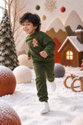 Olive Green Gingerbread Fleece Set for kids by Anaario – winter fleecewear