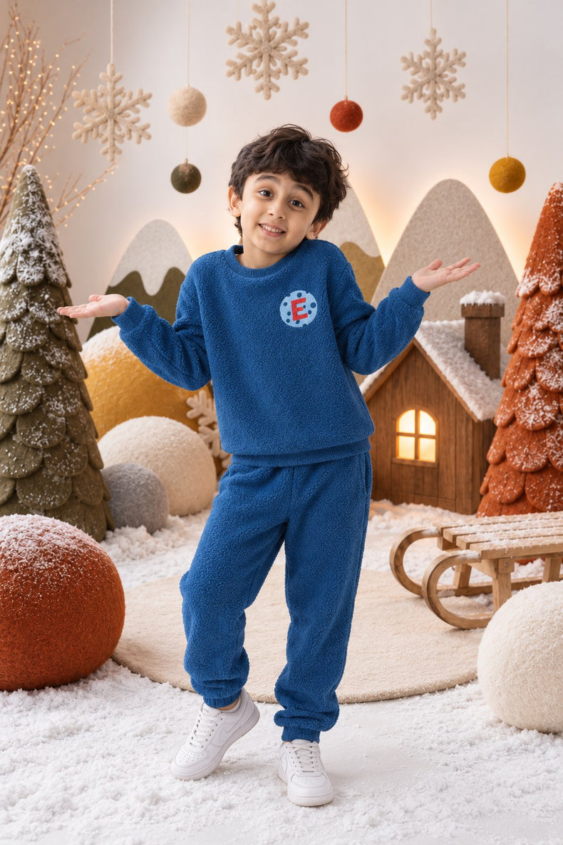 Cobalt Blue Varsity Fleece Set for kids by Anaario – winter fleecewear