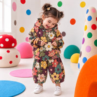 Brown Flowers Hooded Barrel Pant Set on girl by Anaario – winter kidswear