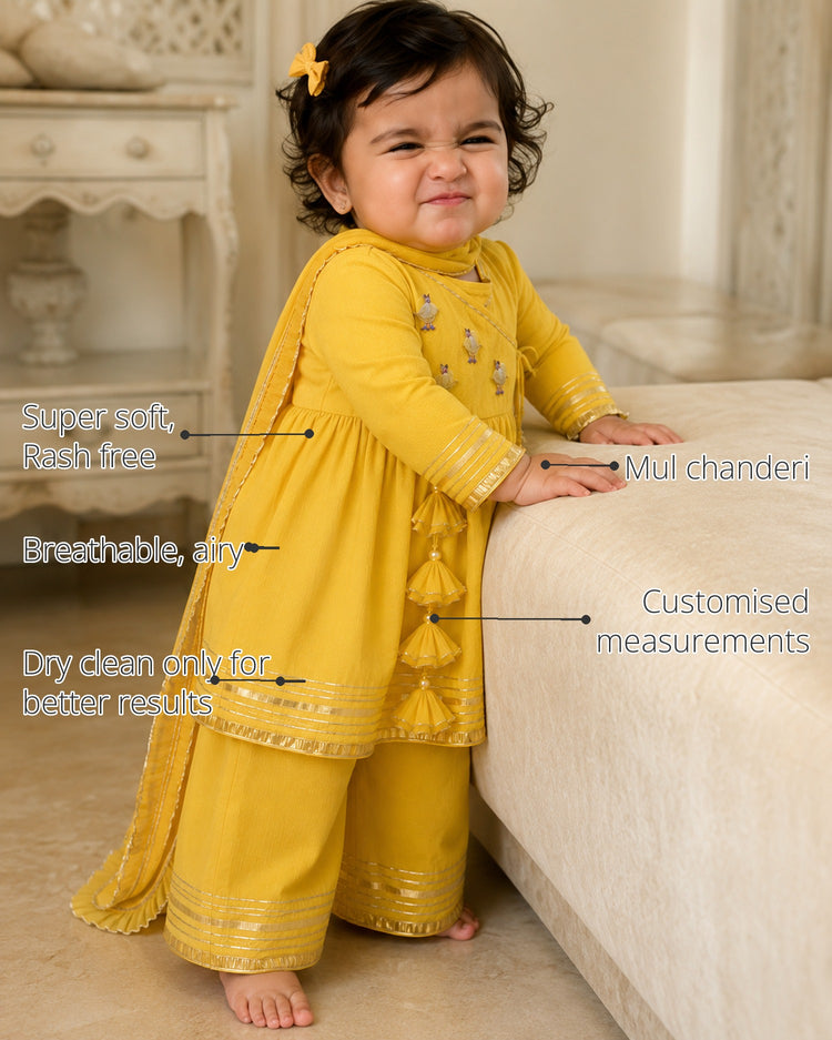 Yellow Duck Baby Angrakha Set features