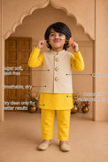 Yellow Moon-Star Boys' Waistcoat Set (Cream Waistcoat) features