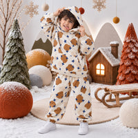 Brown-Beige Cross Hooded Barrel Pant Set on boy by Anaario – winter kidswear