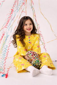 Girl wearing Anaario Yellow Floral Cotton Co-ord Set
