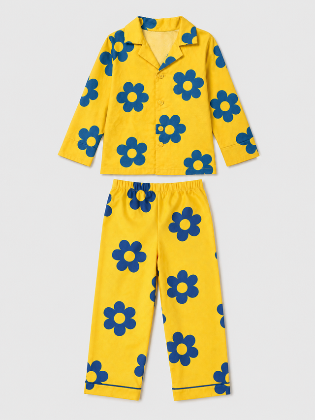 Girl wearing Anaario Yellow Blue Flower Night Wear