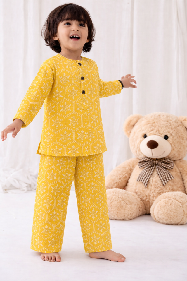 Girl wearing Anaario Yellow Cotton Co-ord Set