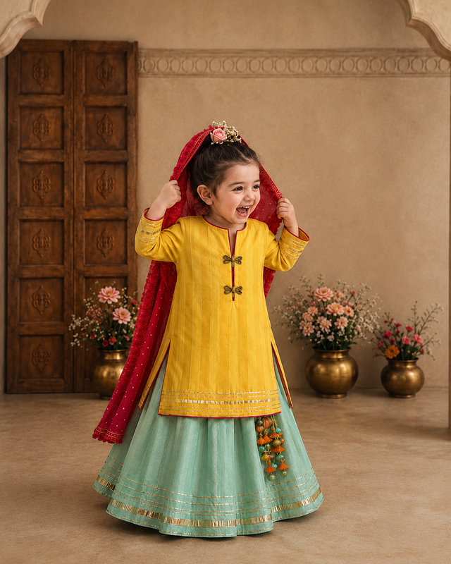 Indian Yellow Dragonfly Lehenga Set - Anaario - Image 1