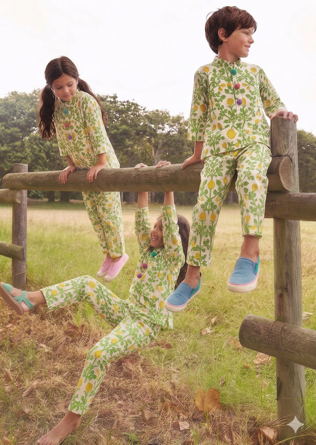 Girl wearing Anaario Yellow Green Cotton Co-ord Set