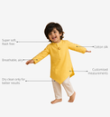 Anaario Yellow Moon-Star Asymmetrical Boys' Kurta key features