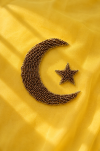 Yellow moon and star asymmetrical kurta by Anaario - flat lay